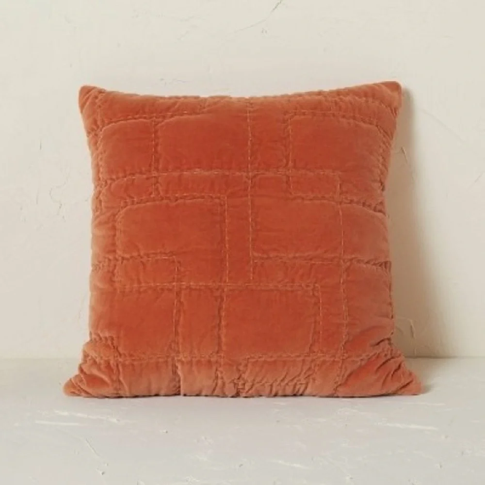 Quilted Cotton Velvet Square Throw Pillow Rust -Opalhouse designed with Jungalow
